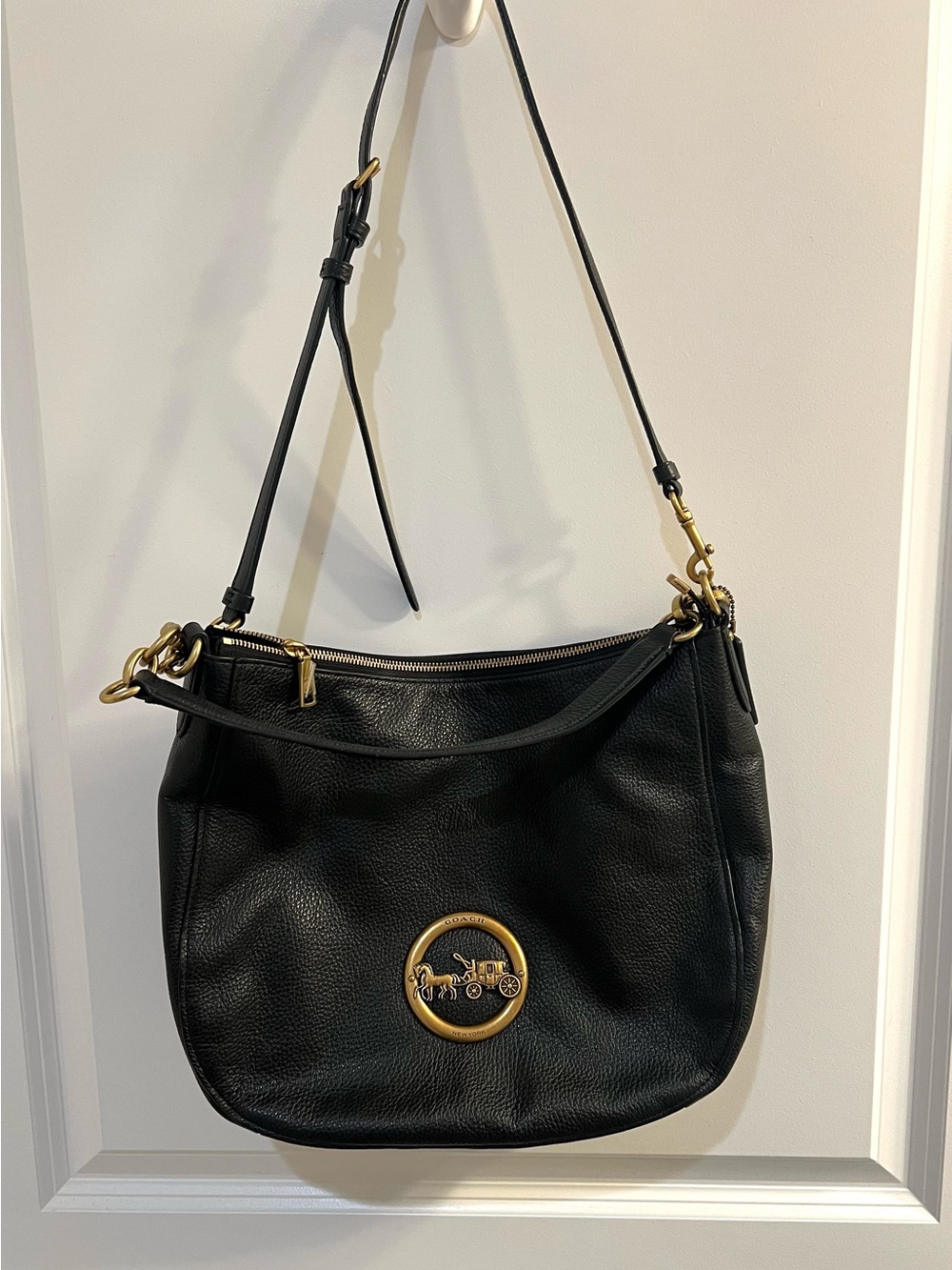 Coach Black Leather Bag with Signature Horse & Carriage Emblem